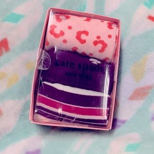 Kate spade new in box three pair crew socks in pink and purple